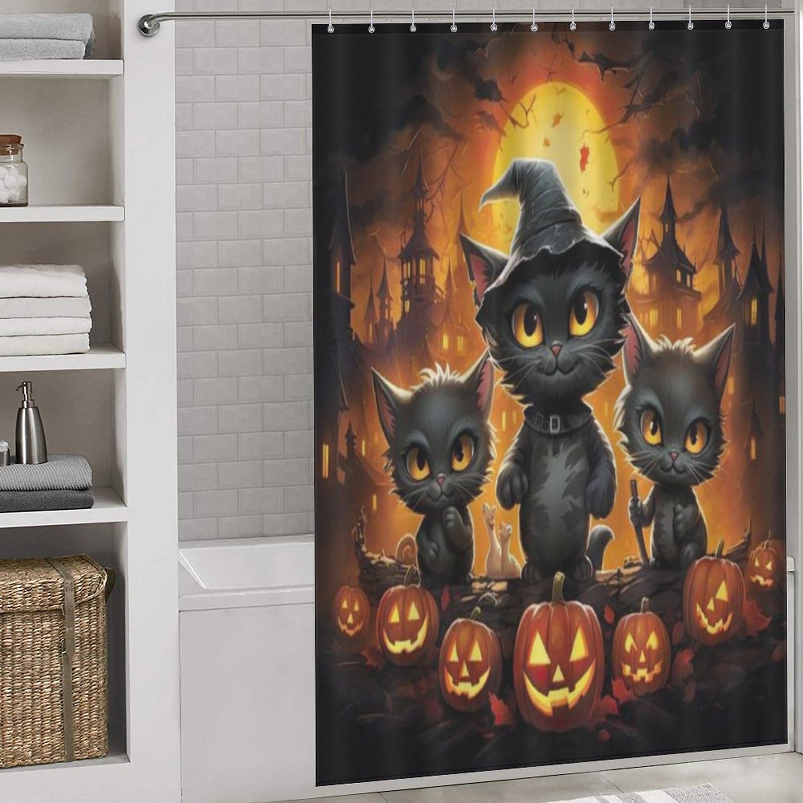 Rideau de douche Halloween pour transformer votre salle de bain en automne
