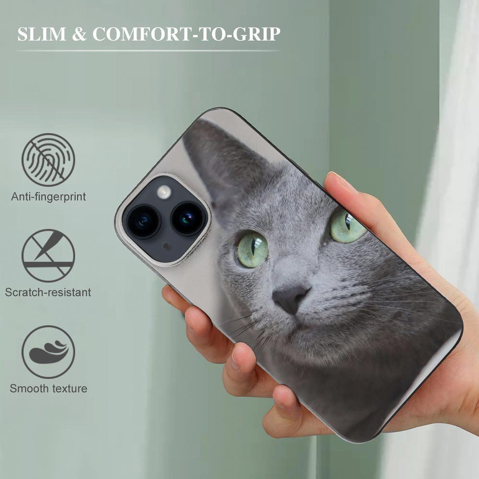 Amazon.co.jp: iPhone 15 ケース ロシアンブルー 猫 猫柄 灰色