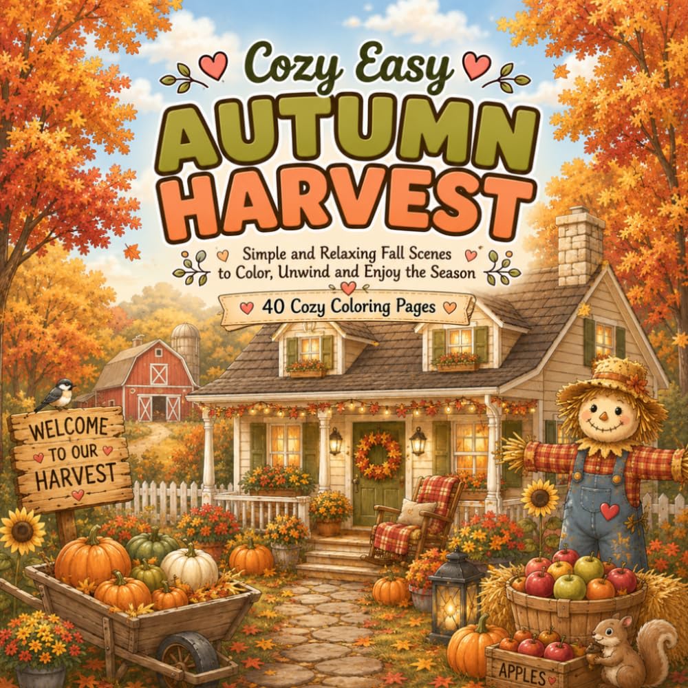 Cozy Easy Autumn Harvest: Simple and Relaxing Fall Scenes to Color, Unwind and Enjoy the Season