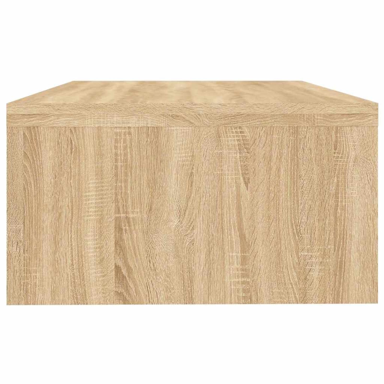 Supporto per monitor in rovere Sonoma, 42 x 24 x 13 cm, in legno | Stabile in legno, regolazione ergonomica dell'altezza, vano portaoggetti per tastiera e dispositivi multimediali