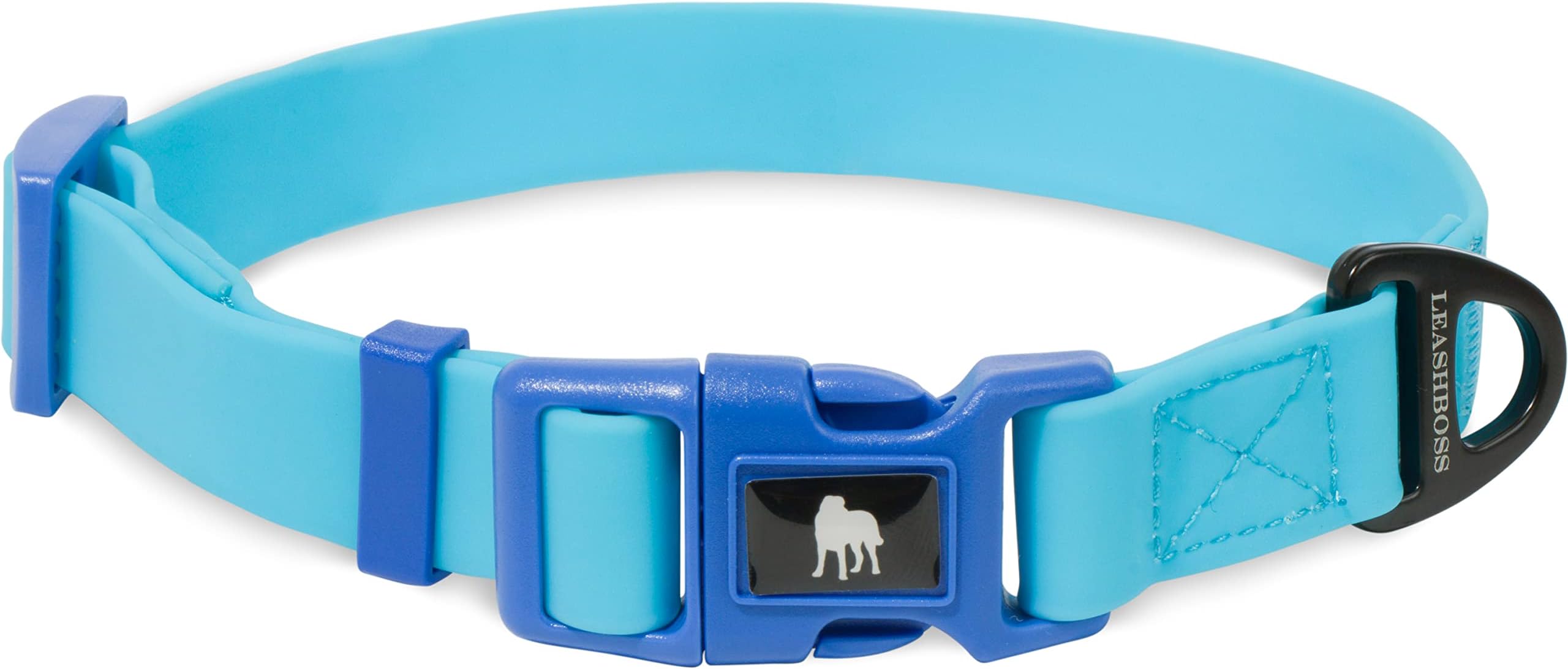 Leashboss Waterproof Dog Collar, Odor Free Fast Drying Coated Nylon, Easy Clean for Beach and Swimming, Adjustable Quick Release Dog Collar (Blue - Medium 14.5-19.5" Neck x 1" Wide)
