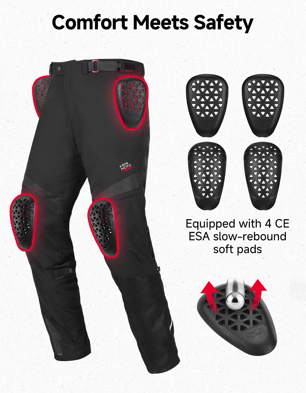 KEMIMOTO Motorradhose Sommer, Atmungsaktive Mesh Tourenhose mit CE-Protektoren, Stretch Bikerhose mit 4 großen Taschen, Größenverstellbar, für Touring & Alltag