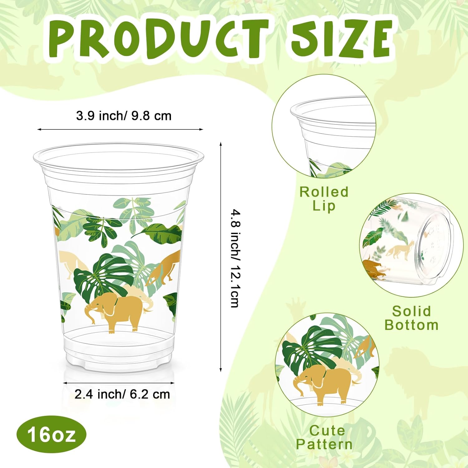 Jinei 60 Pcs Gold Jungle Safari Animals Cups 16 oz Golden Safari Themed Party Disposable Plastic Cups Bulk for Two Wild Theme Birthday Party Baby Shower Favors Supplies - Image 2