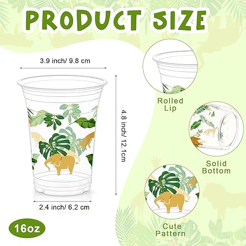Miniatura 2 de Jinei 100 tazas doradas de animales de safari de la selva de 16 onzas, vasos de plástico desechables para fiestas temáticas de safari dorado, a