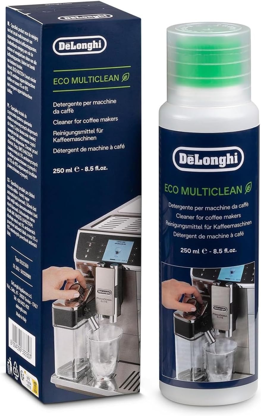 De'Longhi Eco MultiClean Cleaning Solution, 250ml - Eco-Friendly Milk Circuit Cleaner for Coffee Makers, Removes Milk Residue, Biodegradable, Suitable for All Coffee Machines, Gentle on Hands DLSC550