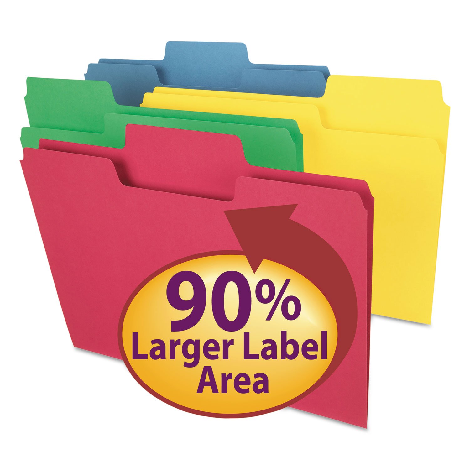 SuperTab Colored File Folders, 1/3 Cut, Letter, Assorted, 100/Box