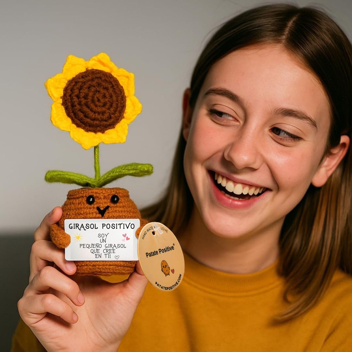 Girasol Positivo | Regalo Original y Emotivo | Día de la Madre | Cumpleaños Mamá Amiga Compañera Profesora Maestra Hija Mujer | Flor Artificial en Maceta | Detalle Sentimental Unico | Decoración Hogar