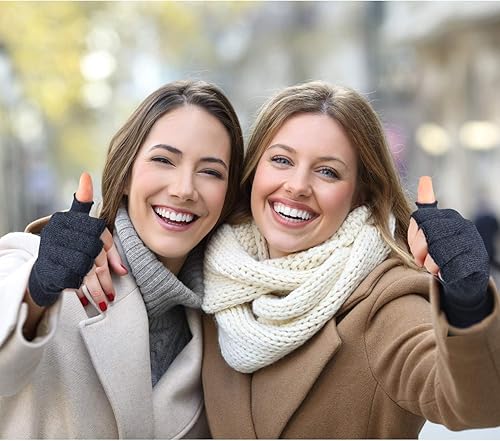 Miniatura 6 de SATINIOR 3 pares de guantes sin dedos para mujer, guantes de punto de medio dedo para mujeres y hombres