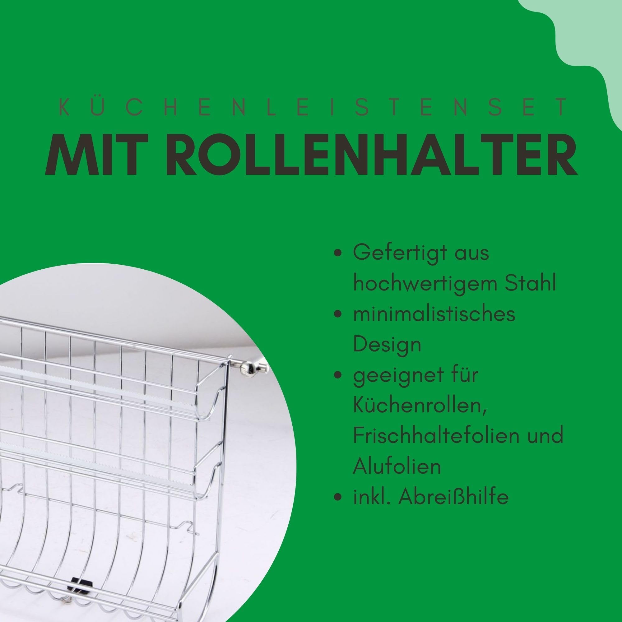 Novaliv 3 unidades de listones de cocina con soporte para rollos de 31 x 33 x 17 cm, soporte para rollos de cocina, sistema de barandilla, barra colgante y soporte para utensilios de cocina para una