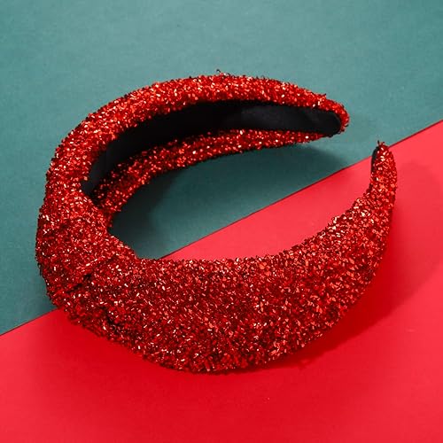 Miniatura 4 de Diadema de Navidad anudada para mujer, color rojo, verde, plateado, dorado, oropel superior, banda para el cabello, turbante ancho, aro para el