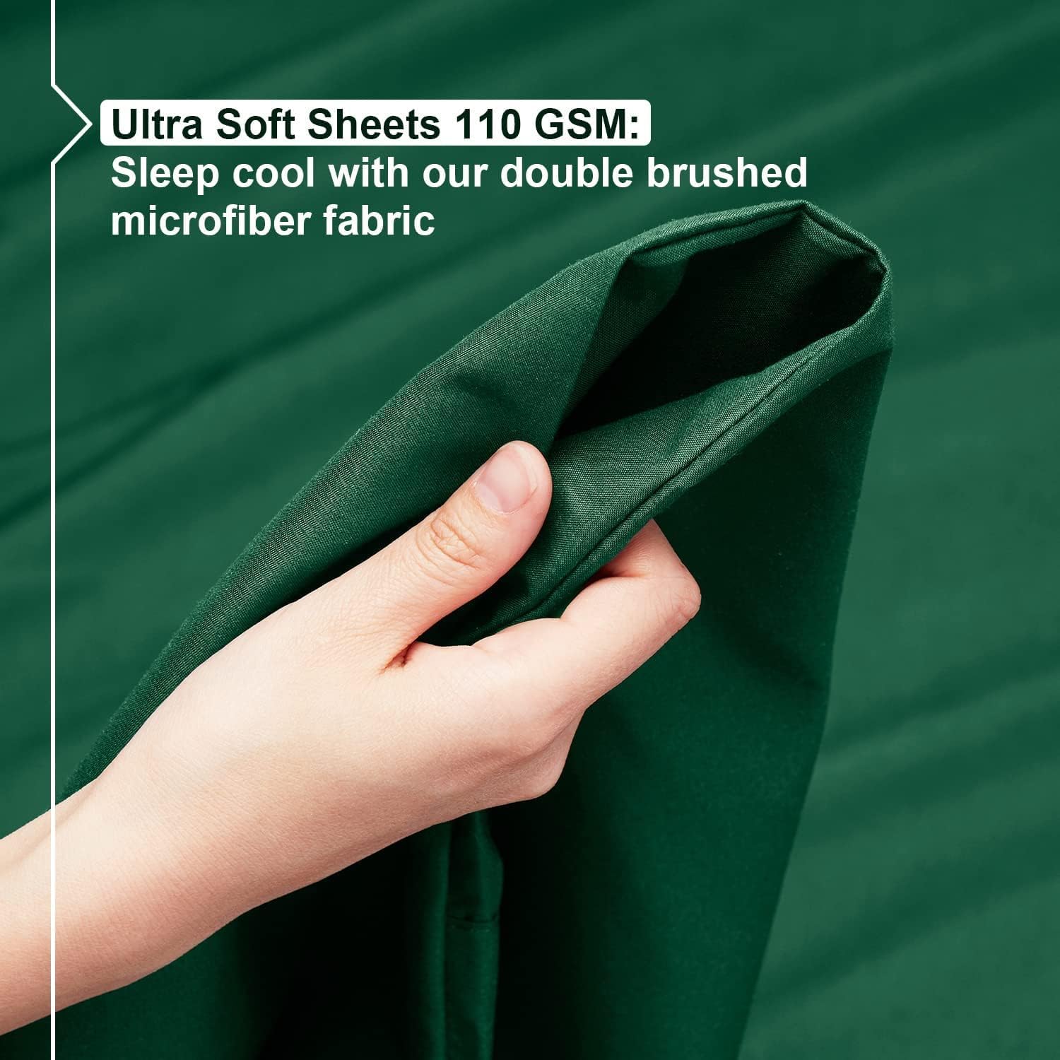 Empyrean Bedding Split King Sheets Set - 110 GSM 7 Piece Bed Sheets for Split King Size Bed, Double Brushed Split King Size Sheets, Hotel Luxury Soft Bedding Sheets & Pillowcases - Hunter Green