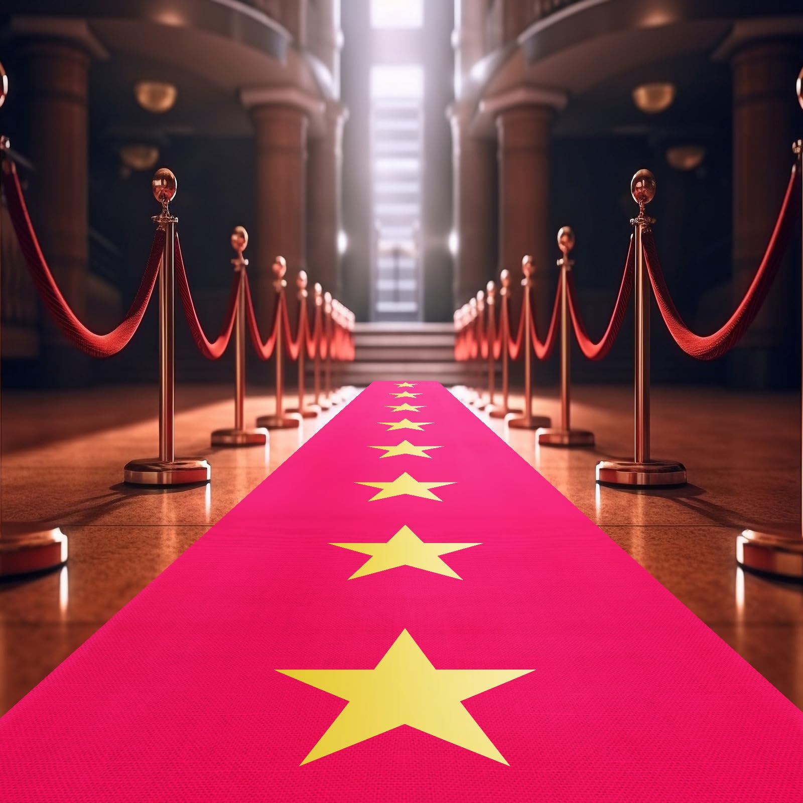 Shappy Lot de 20 tapis de couloir rouge antidérapant avec ruban adhésif pour décoration de fête cinéma, découpe étoile dorée pour porte de scène VIP, mariage (rose, 1 x 5 m)