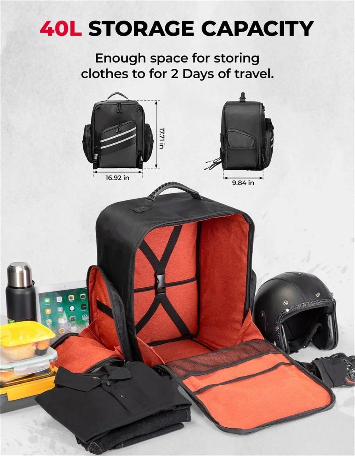 Accessori Moto Borsa Coda Viaggio Per Bagagli 40 Litri Per Sedile Posteriore Con Portapacchi