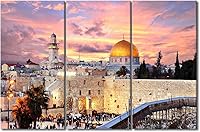 Vista 1 de Decoraciones para el hogar para sala de estar, monte del templo en Jerusalén, pinturas de la ciudad vieja de Jerusalén al atardecer, 3 piezas