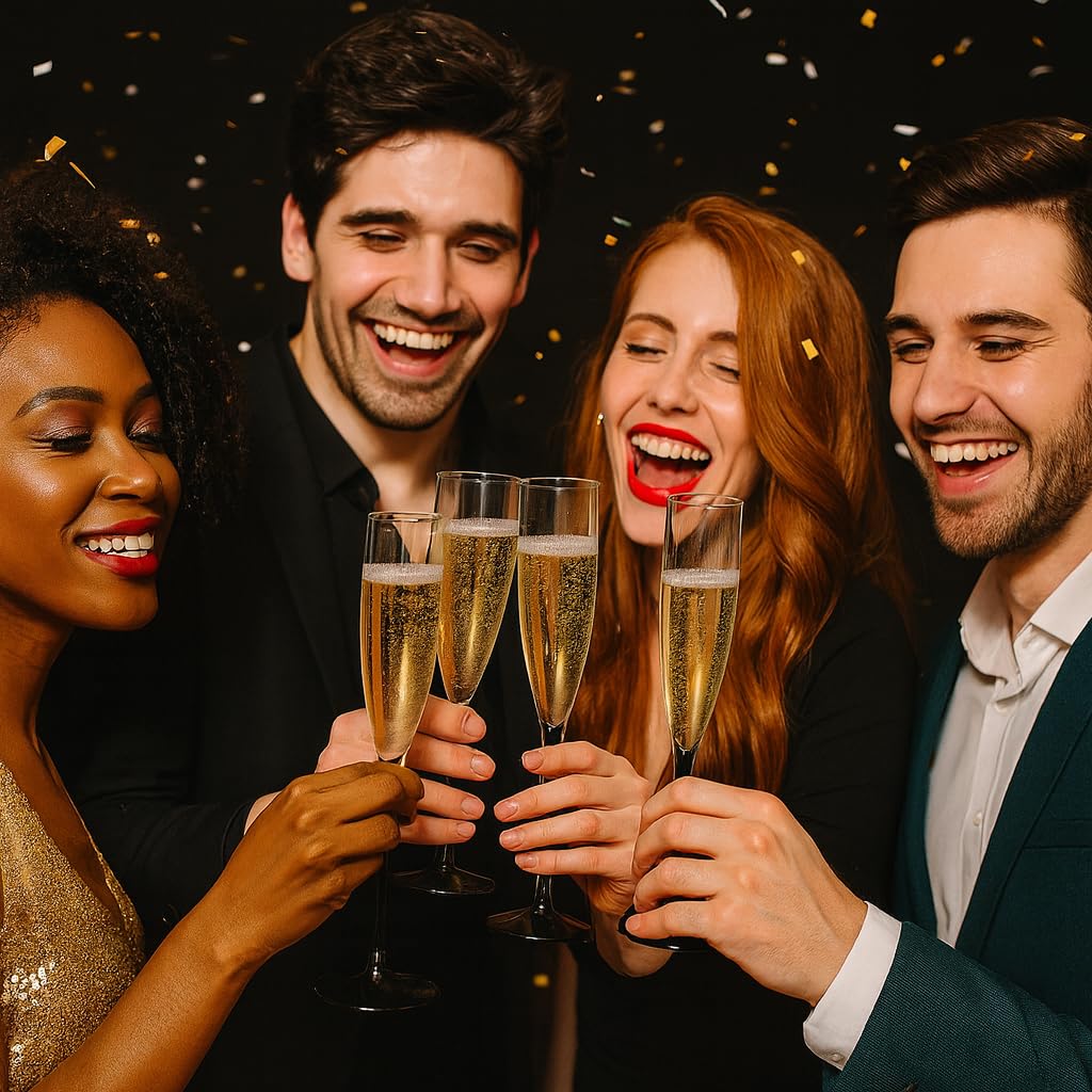 200 Copas de cava de plástico 150 ml REUT – Flute transparente con base negra desmontable – Copas rígidas desmontables para champán, fiestas, bodas, Navidad o Nochevieja.