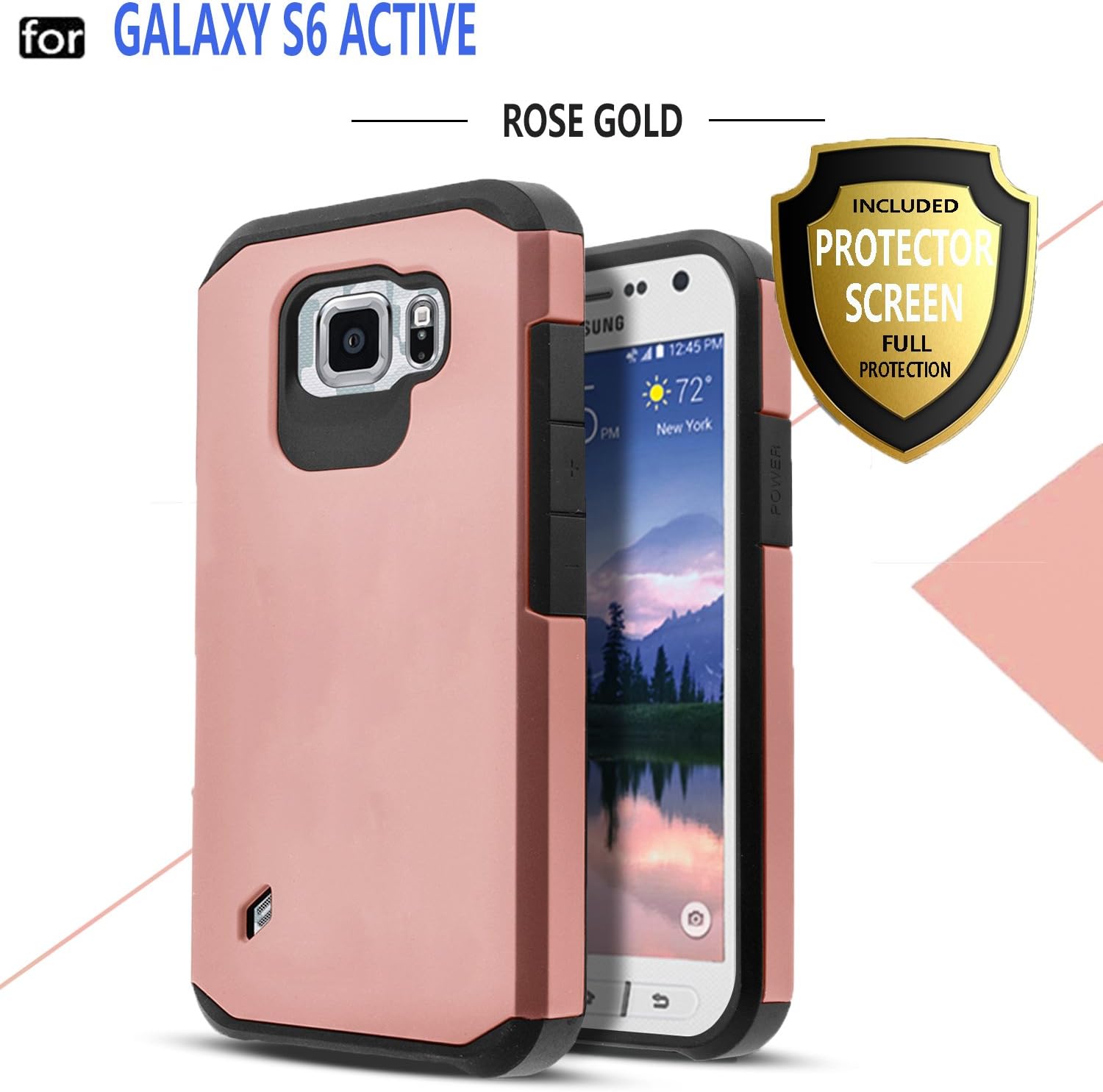 STARSHOP Galaxy S6 Active Case, Galaxy S6 Active Case, Hybrid [Shock Absorption] Rugged Impact Advanced Armor Soft Silicone Cover with [ Premium HD Screen Protector Included] (Rose Gold)