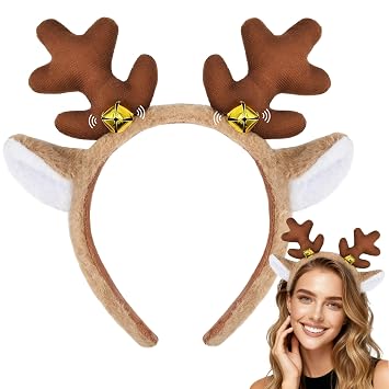 Deer Antlers Headband for Women Furry Deer Ears Costume for Halloween Party Accessories Cute Reindeer Costume Headpieces for Christmas Headband for Women Dress Up Cosplay Photo Props