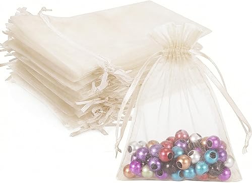 Miniatura 20 de Wudygirl 100 bolsas de organza gris transparente de 5 x 7 pulgadas con cordón transparente, bolsas de joyería para fiestas, bodas, vacaciones