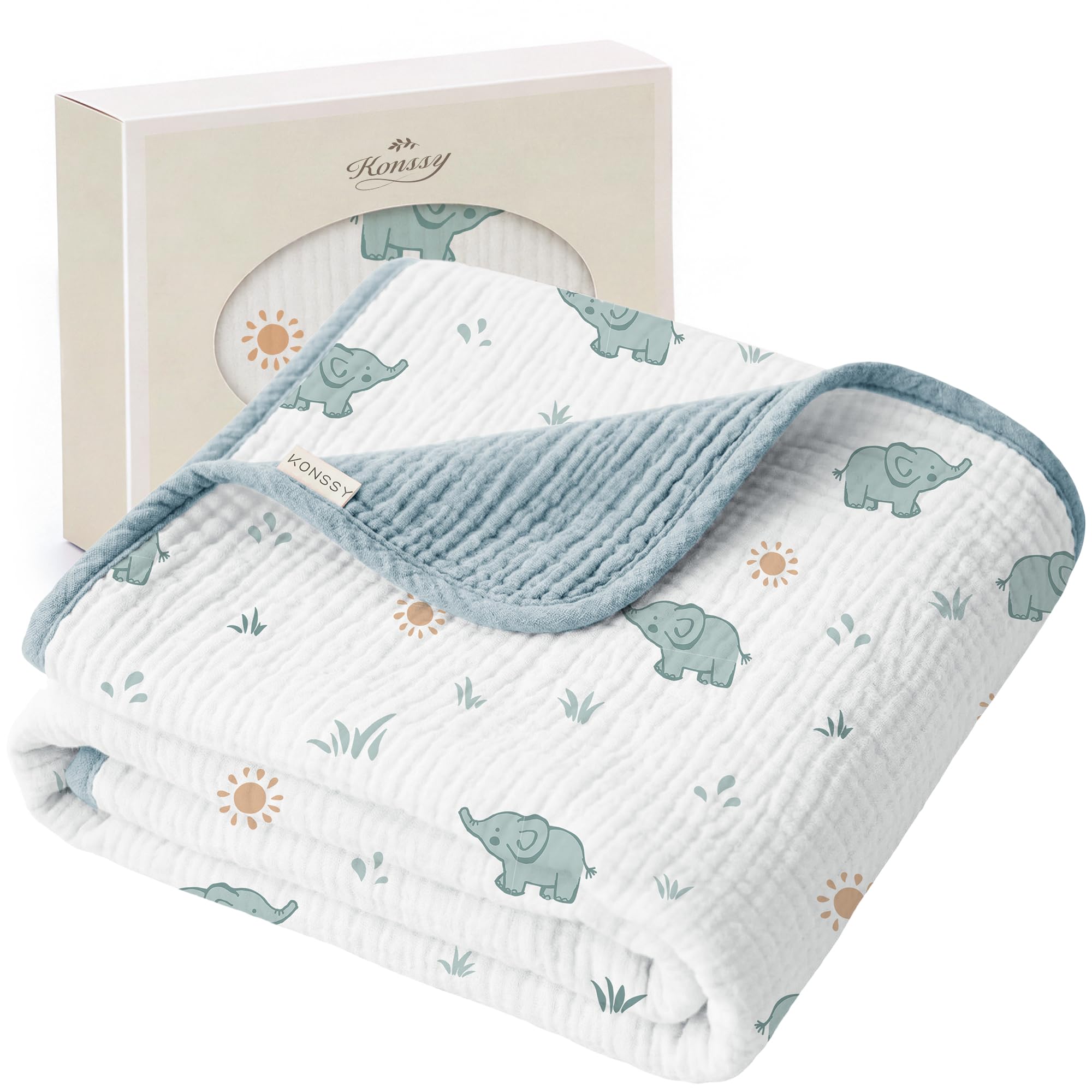 Konssy 100% Cotton Muslin Baby Blanket for Girls Boys, 40"x36" Global Organic Textile Standard OEKO-TEX STANDARD 100 Global Organic Textile Standard Global Organic Textile Standard Global Organic Textile Standard