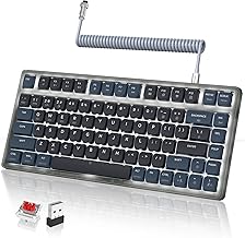 A.JAZZ AK832 Wireless Mechanical Gaming Keyboard 75% Low Profile Gasket with 2.4Ghz/Bluetooth 5.0/Type-c Wired Coiled Cable White Backlight NKRO TKL for Win Mac Gamer Typist (Star Night/Red Switch)