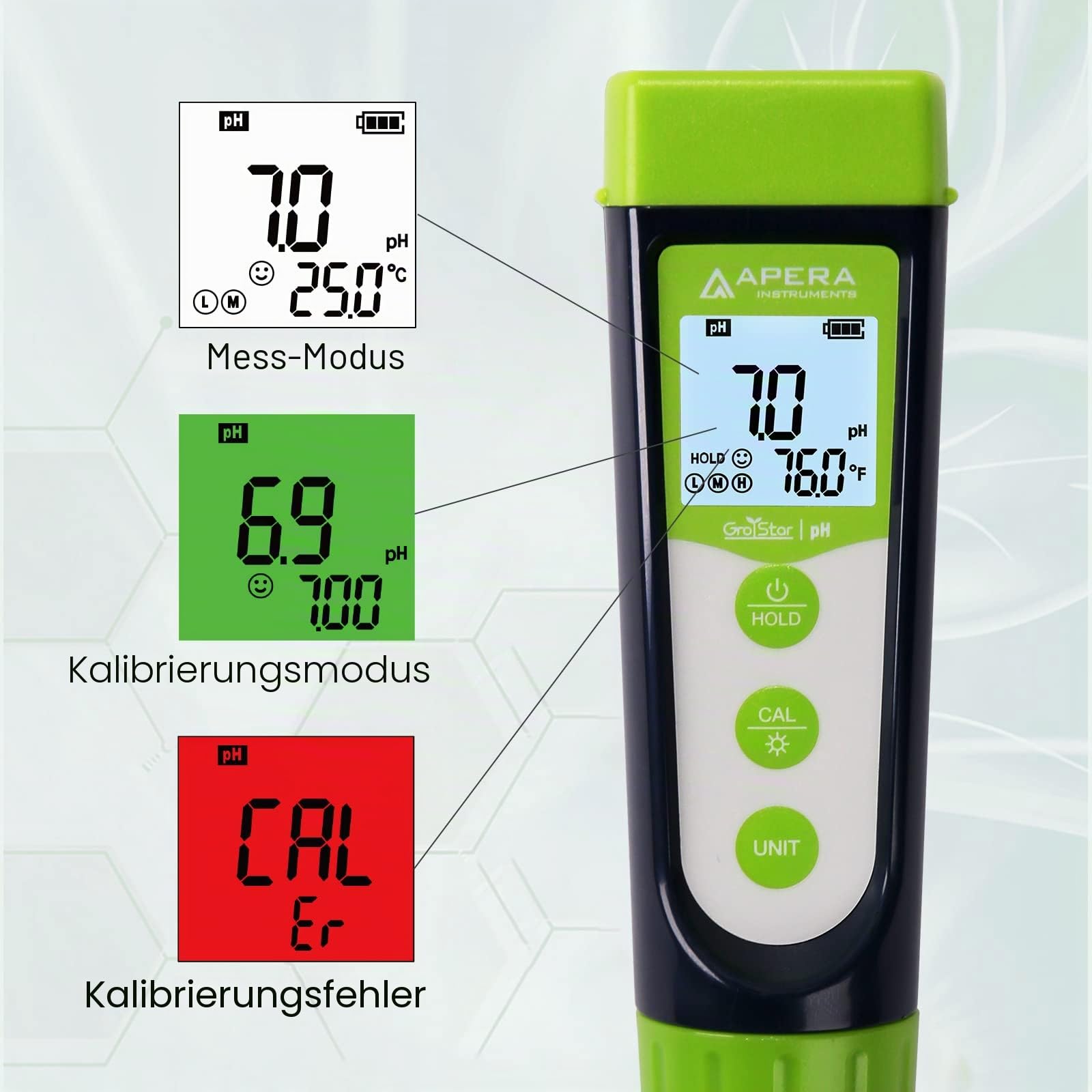 Apera GroStar GS1 pH-Taschenmessgerät-Set (Gen II) | Für Messungen in Hydrokulturen