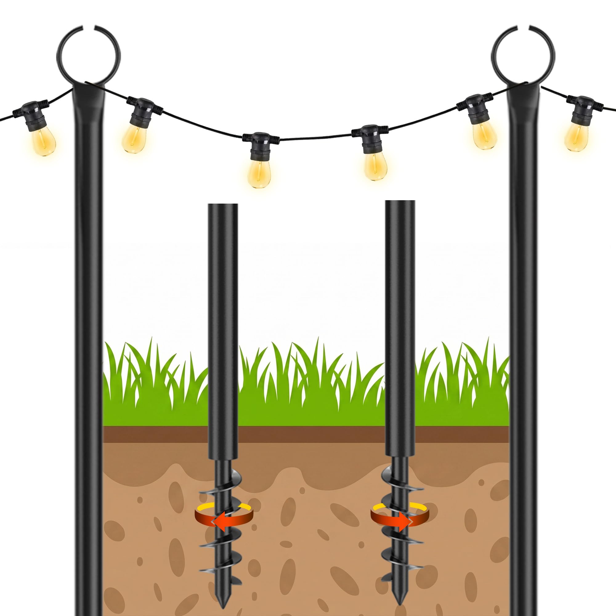 3,2 M Outdoor Stangen Lichterkette Schäferhaken, 2 Pack außen Metall String Light Poles,Lichterkettenstange Garten, Hirtenstab Laternenhalter Dekoration für Hof Bistro Party Familientreffen