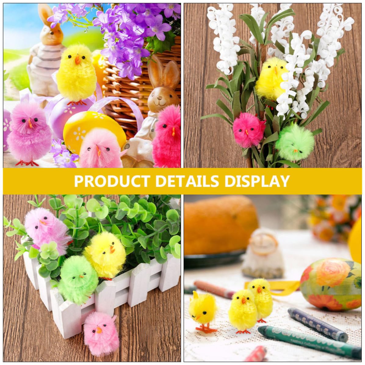 BESPORTBLE 108 Pezzi Decorazione Pulcino Pasquale per Casa e Vetrina, | Peluche e Plastica, Adorno Festivo per Interni, Stile Bello, per Tavolo, Mensola e Finestra