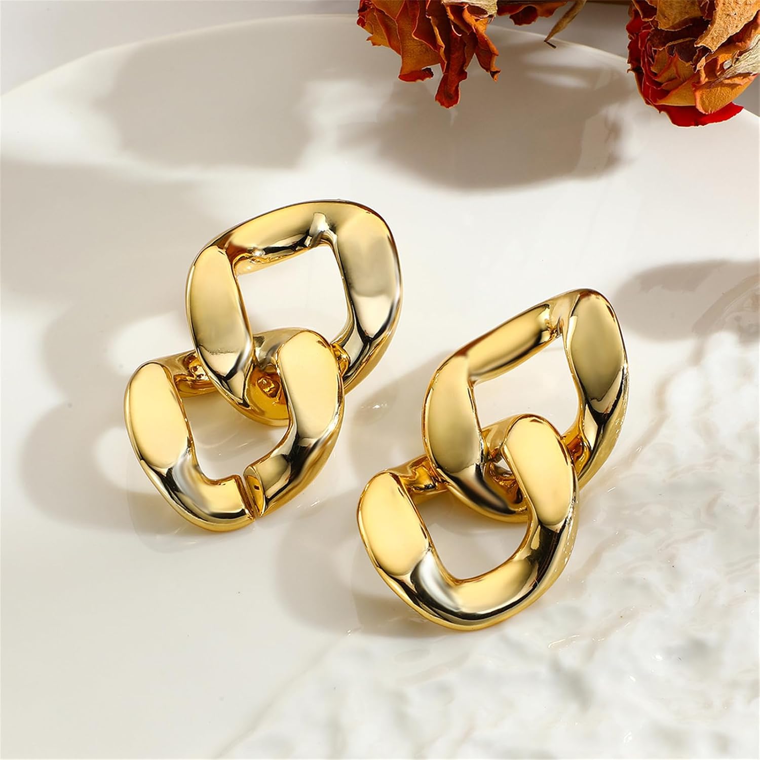 Chunky Chain Choker Necklace Earrings Set for Women,Punk Thick Wide Cuban Link Chain Necklace Hip Hop Link Chain Dangle Drop Earring Fashion Jewelry - Image 6