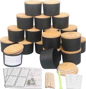 MILIVIXAY 20 Pack 4 OZ Matte Black Glass Candle Jars with Lids and Candle Making Kits - Bulk Wide Mouth Small Empty Candle Jars for Making Candles - Spice, Powder Containers.
