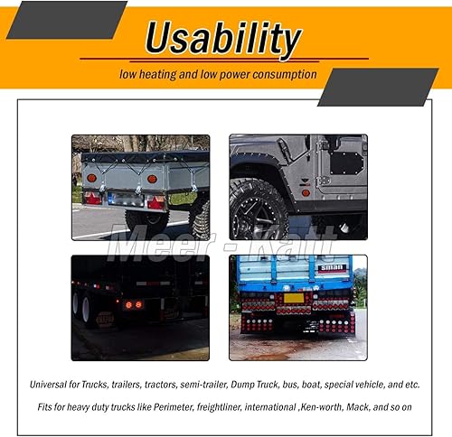 Miniatura 7 de Meerkatt Paquete de 6 4 pulgadas, 4 pulgadas, color rojo y 2 blanco, luz redonda, freno trasero, remolque, camión, tractor, cabina de 12 V CC GK12