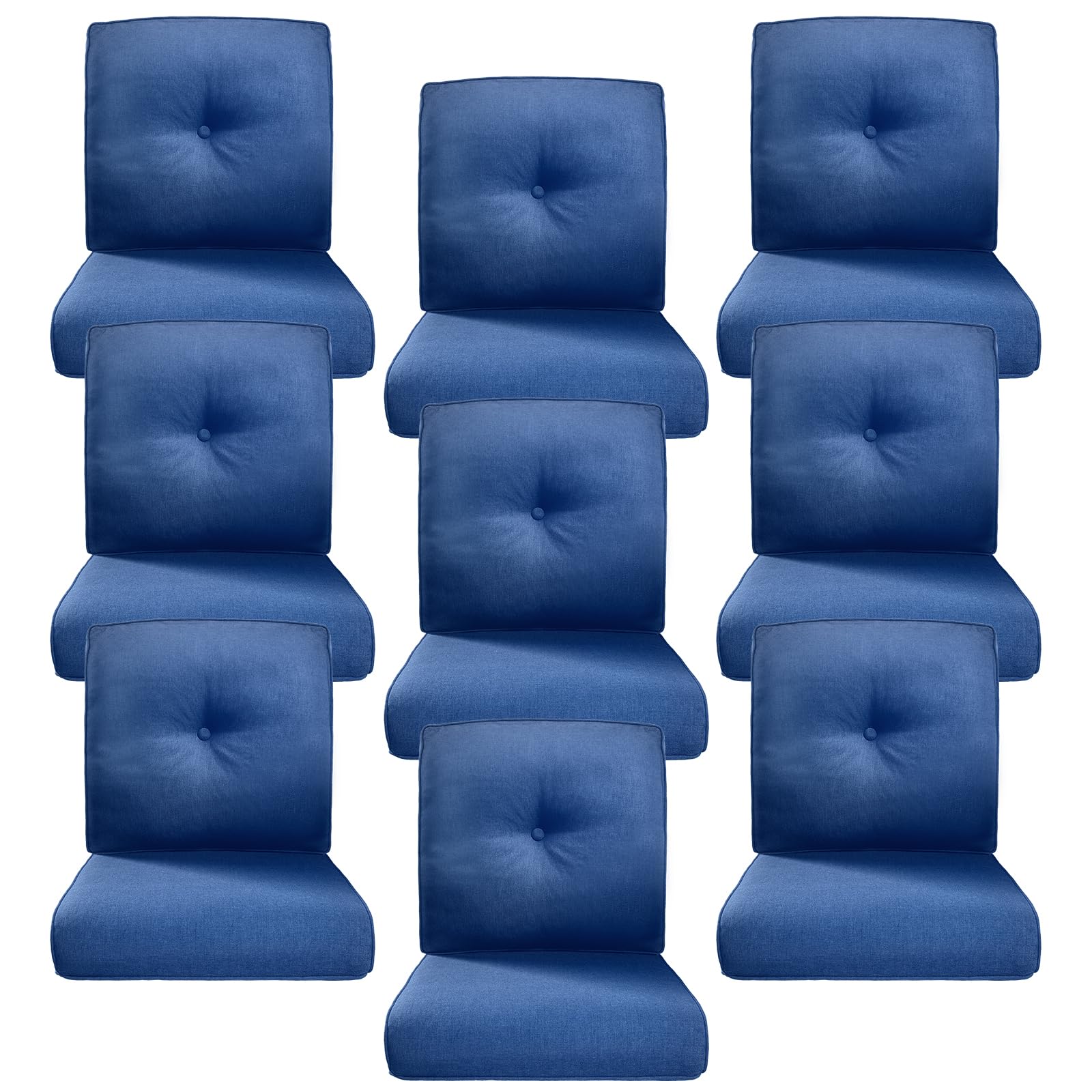 Luxury 4" Thick Outdoor Cushion Set of 9 - 22x24 Patio Furniture Cushions with 28D High-Density Foam, Water-Resistant &amp; Fade-Resistant Fabric, Removable Covers for Patio Furniture Sofa Couch -Blue