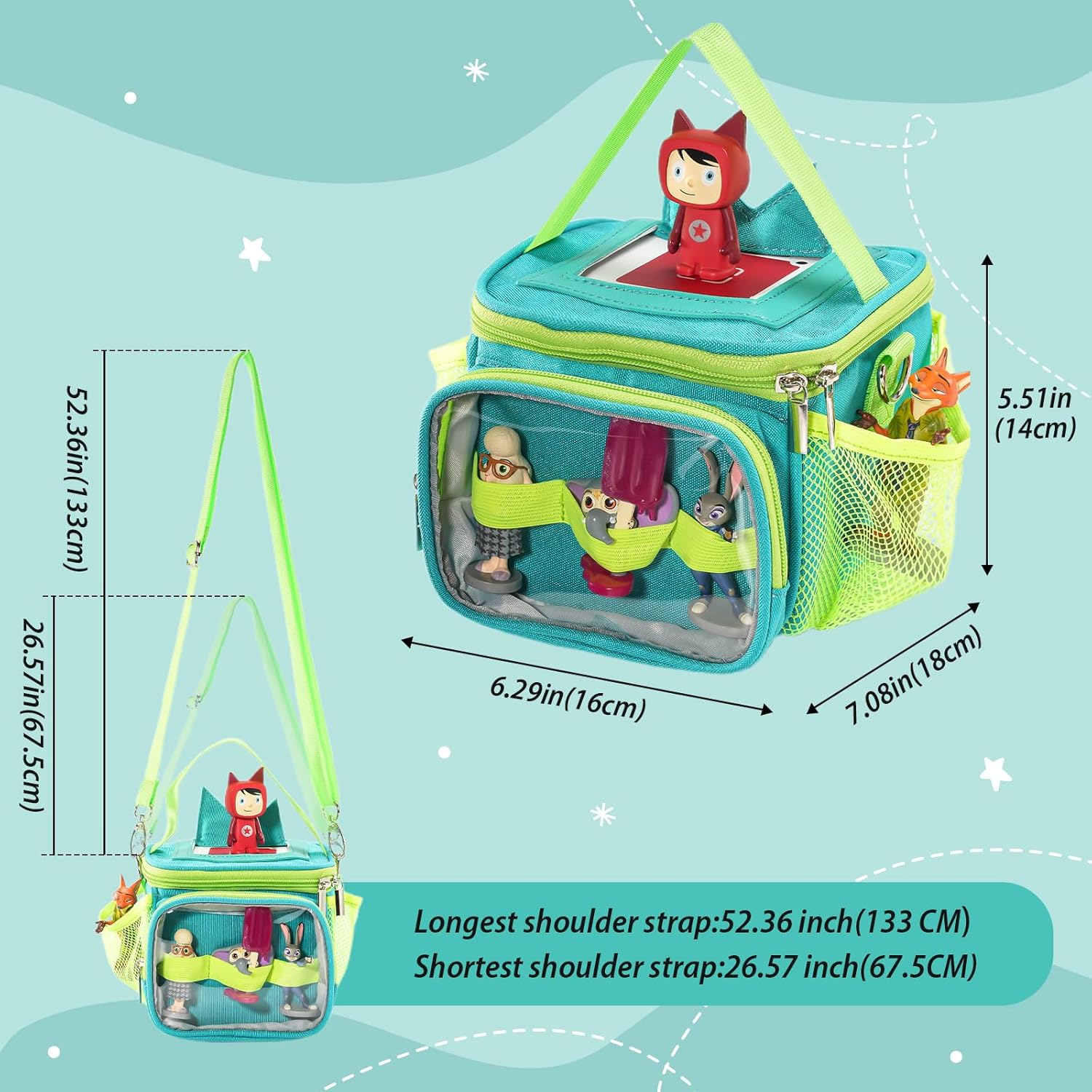 Hautton Carrying Case for Toniebox, Portable Storage Travel Bag for Tonies Figures Charging Station with Shoulder Strap Handle and Toniebox Ears Cover -Aqua Blue - Image 3