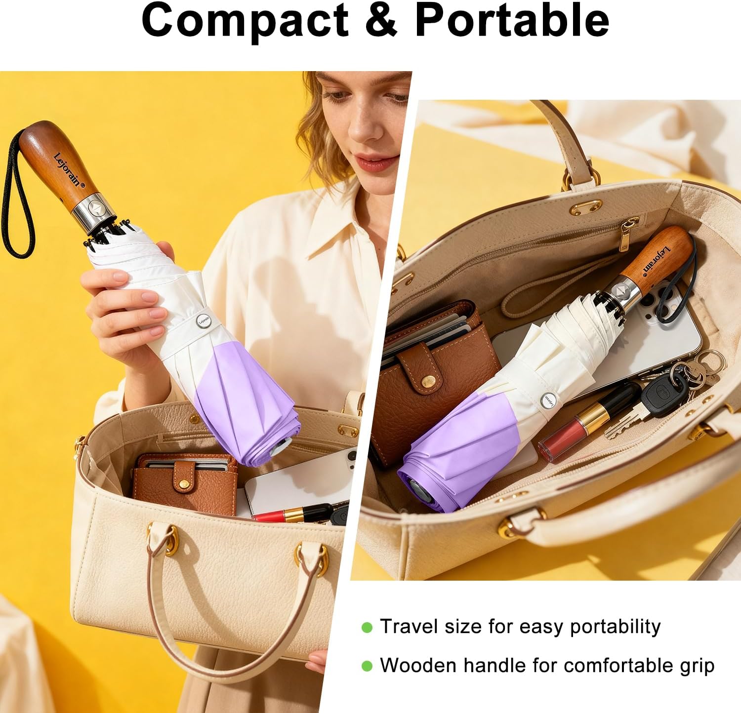 Lejorain Compact Golf Umbrella Large - 54inch Travel Big Portable Automatic Folding Umbrella Windproof for Men Heavy Duty 210T Dupont Teflon Coated Umbrella for Rain - Image 4