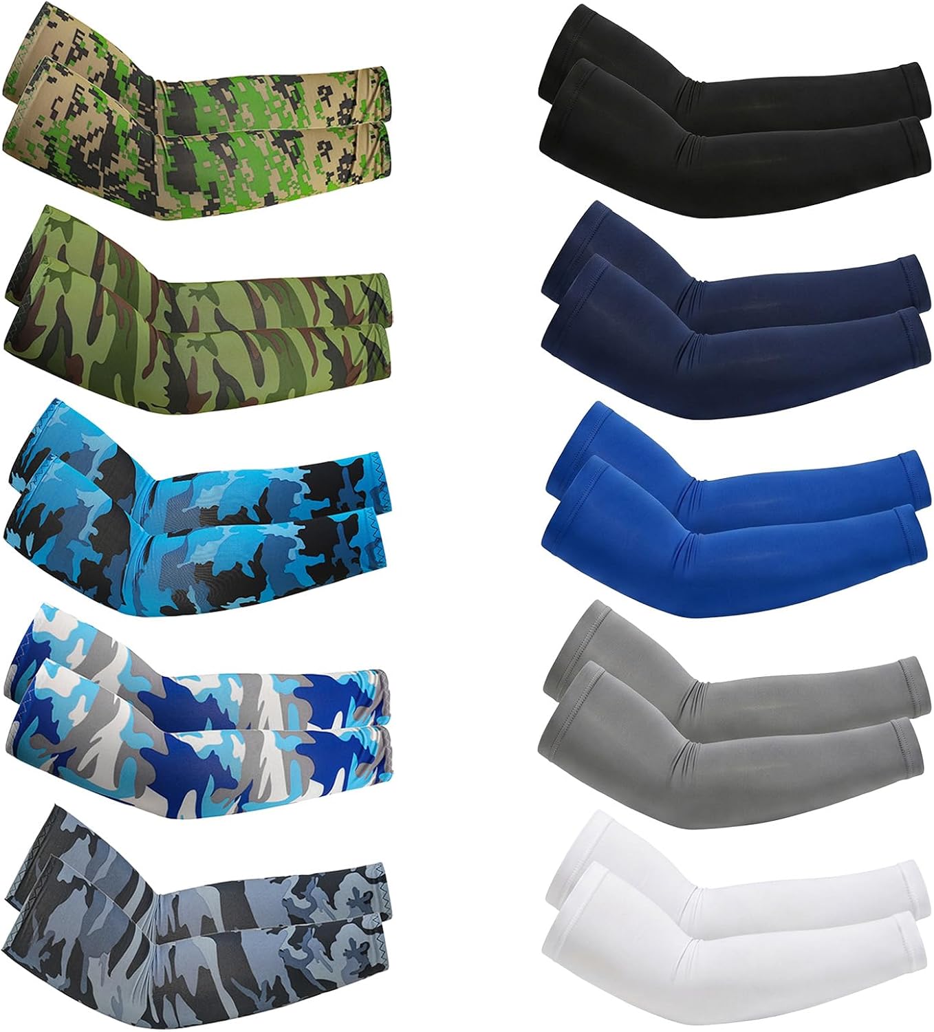 10 Pairs UV Sun Protection Arm Sleeves Unisex Arm Sleeves Ice Silk Cover Cooling Sleeves for Men Women