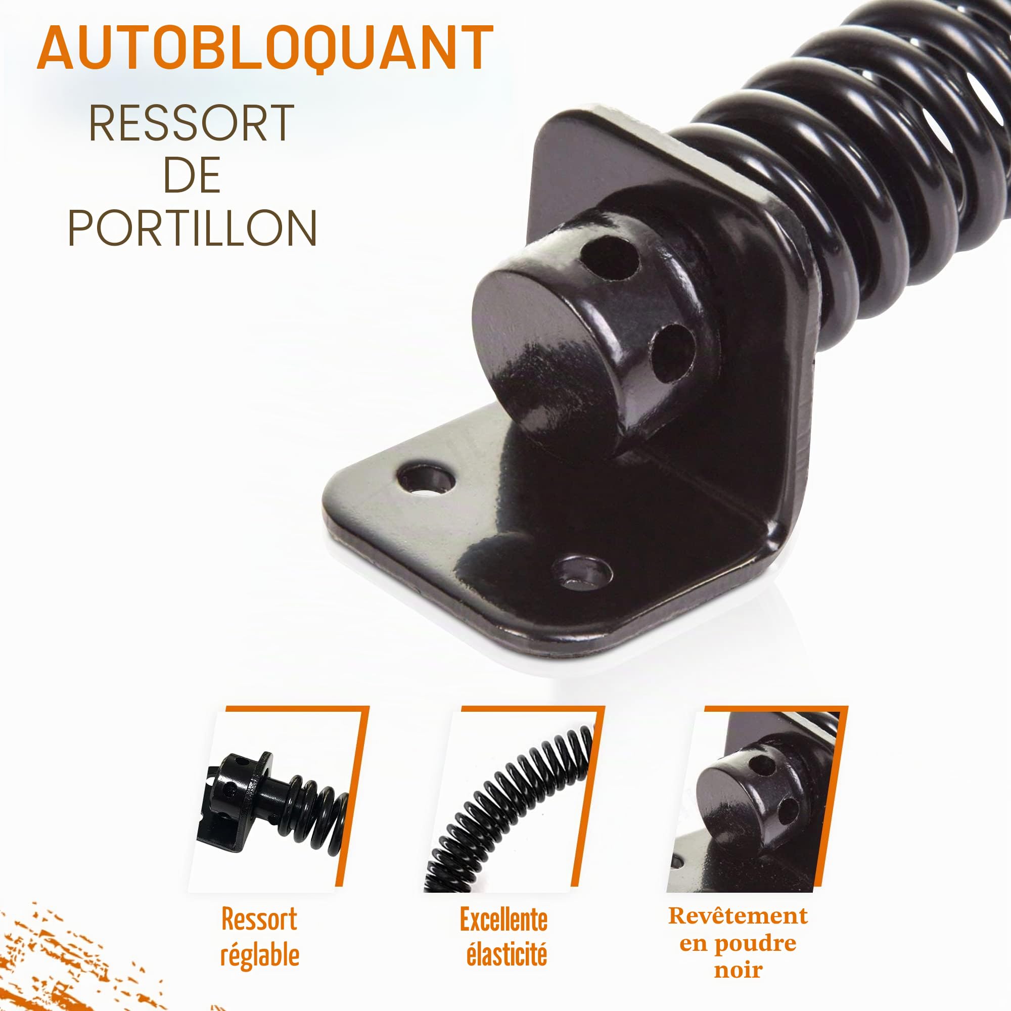 Fermeture à ressort pour portail en bois | Ferme-porte automatique à ressort en métal réglable de 20,3 cm avec revêtement en poudre noire, idéal pour une utilisation en extérieur, ferme-porte avec