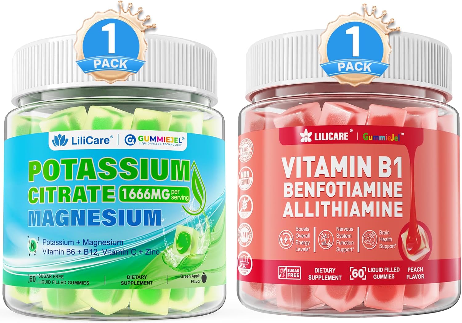 LILICARE Vitamin B1, Potassium Citrate Gummies, 2 Pack