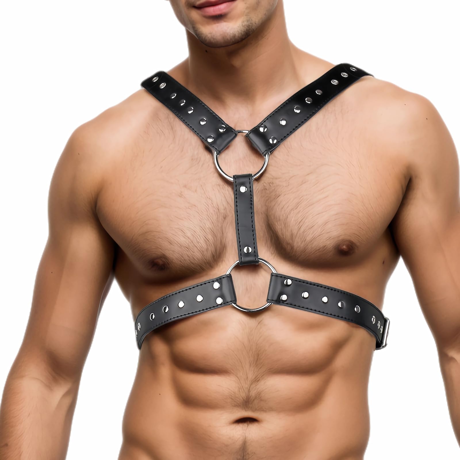 Arnés para hombre, arnés de cuero ajustable para hombre, arnés sexy para el pecho, cinturón con reflejos musculares para fiestas, discotecas, cosplay, club, declaración de moda #24