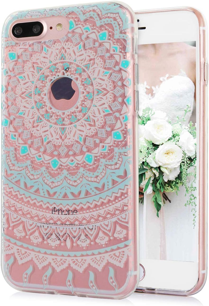iPhone 8 Plus Mandala Case iPhone 7 Plus Clear Case Lace Paisley Floral Mandala Pattern Transparent IMD Hybrid Soft TPU Shockproof Phone Back Cover for Women Girls-[5.5"]