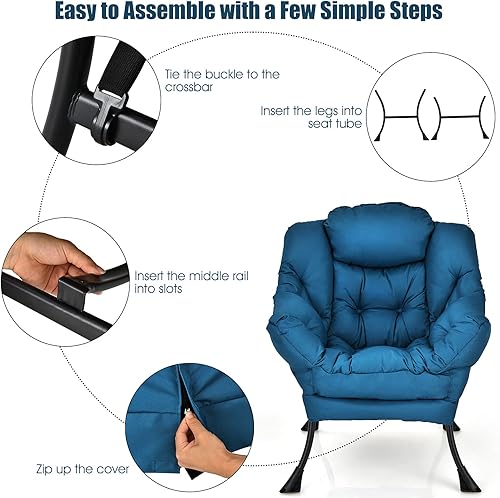 Miniatura 6 de DORTALA Silla perezosa moderna, sofá individual con bolsillo lateral y reposabrazos, sillas de ocio modernas tapizadas suaves, adecuadas para sala