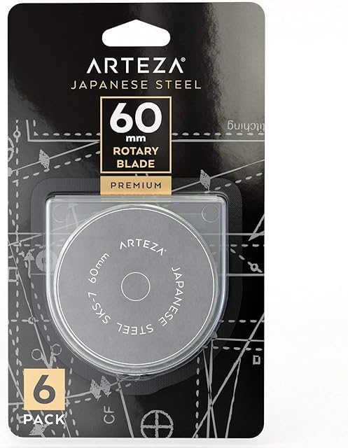 Arteza Rotary Cutter Blades, Pack of 6, 60-mm Blades for Fabric Cutting Wheel, Craft Supplies for Cutting Fabric, Paper, Vinyl, and Leather