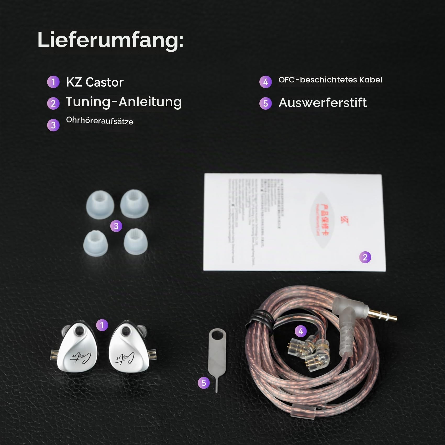 keephifi KZ Castor In-Ear-Kopfhörer, 2-poliges abnehmbares Kabel, Dual-Dynamik-Treiber, kabelgebundene Ohrhörer, HiFi, verbesserter Bass-In-Ear-Kopfhörer, Sound-Tuning, geräuschisolierend IEM