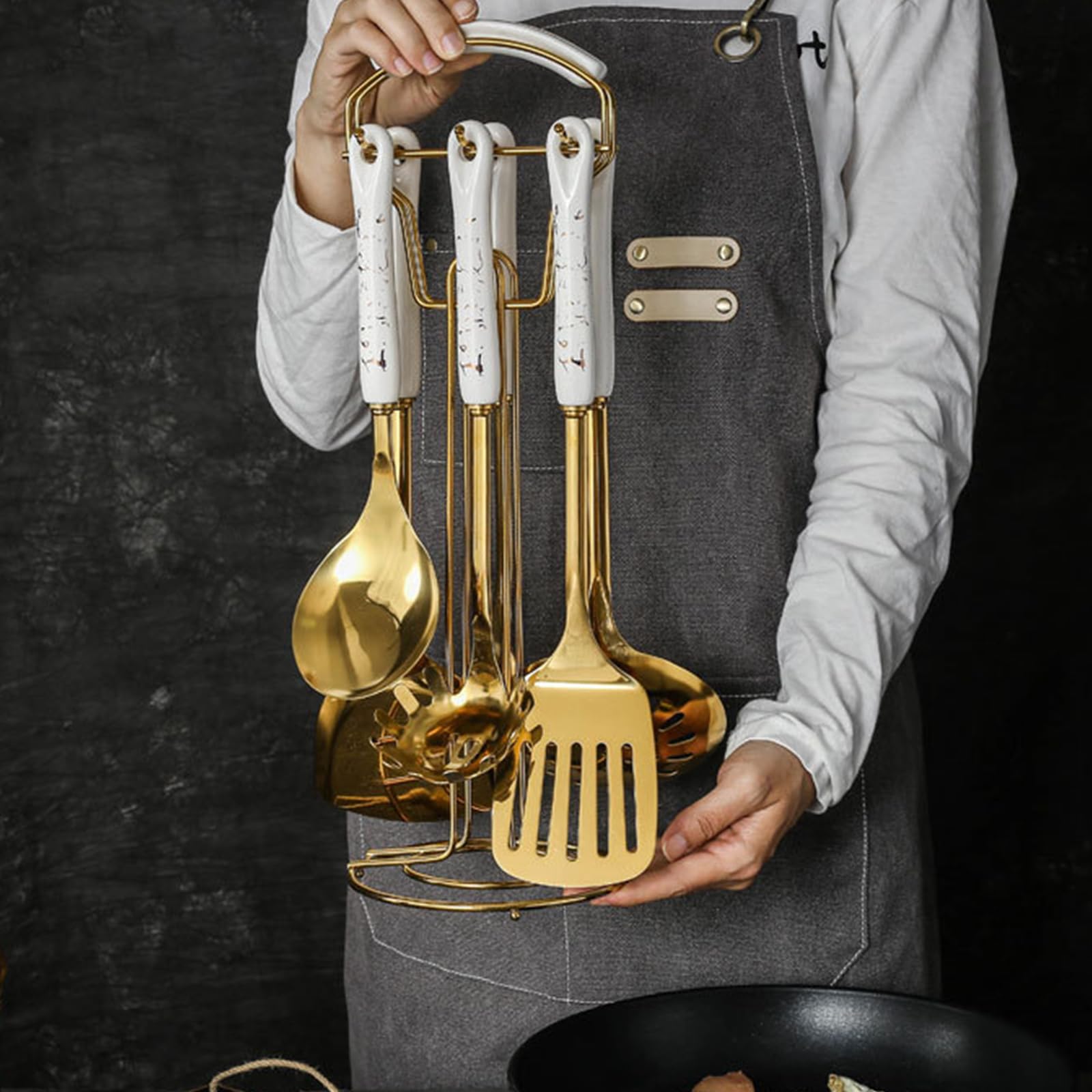 Professionale Gradi 7 Pezzi di Utensili In Acciaio Antiruggine Collezione Ergonomico Grip Utensile Da Cucina Per Gli Appassionati di Cucina Set di Utensili Da Cucina Antiruggine