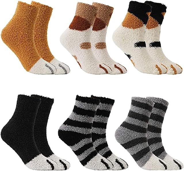 JINXIAN 6 Pairs Fluffy Socks Womens Slipper Socks Cat Claw Socks Warm Soft Fuzzy Thick Cozy Christmas Socks Bed Socks warm winter socks Fleece Socks for Women Man Causal Home Sleeping