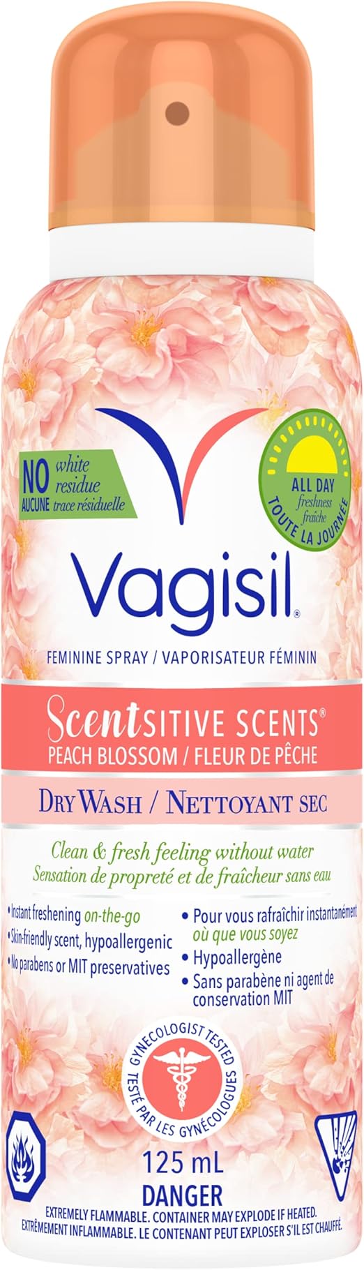 Vagisil Spray nettoyant à sec féminin pour zones intimes et peaux