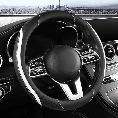 Fundas universales de cuero de automóvil de 14.5-15 pulgadas, de piel de microfibra, antideslizantes, transpirables, para hombres y mujeres (negro y