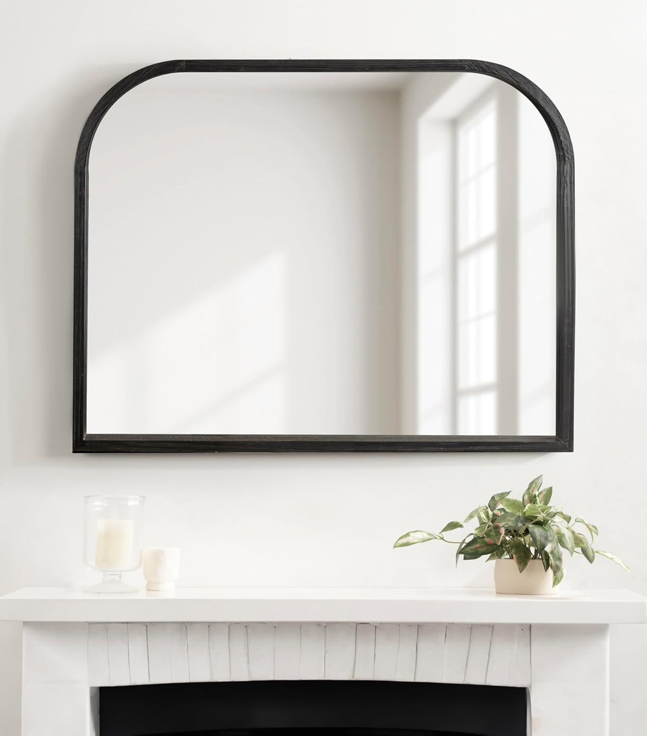 Kate and Laurel Occonor Modern Wooden Arched Mirror; 36 x 28; Black; Transitional Arch Wall Mirror with Geometric Shape for Use as Bathroom Mirror for Vanity or Fireplace Mantel Mirror