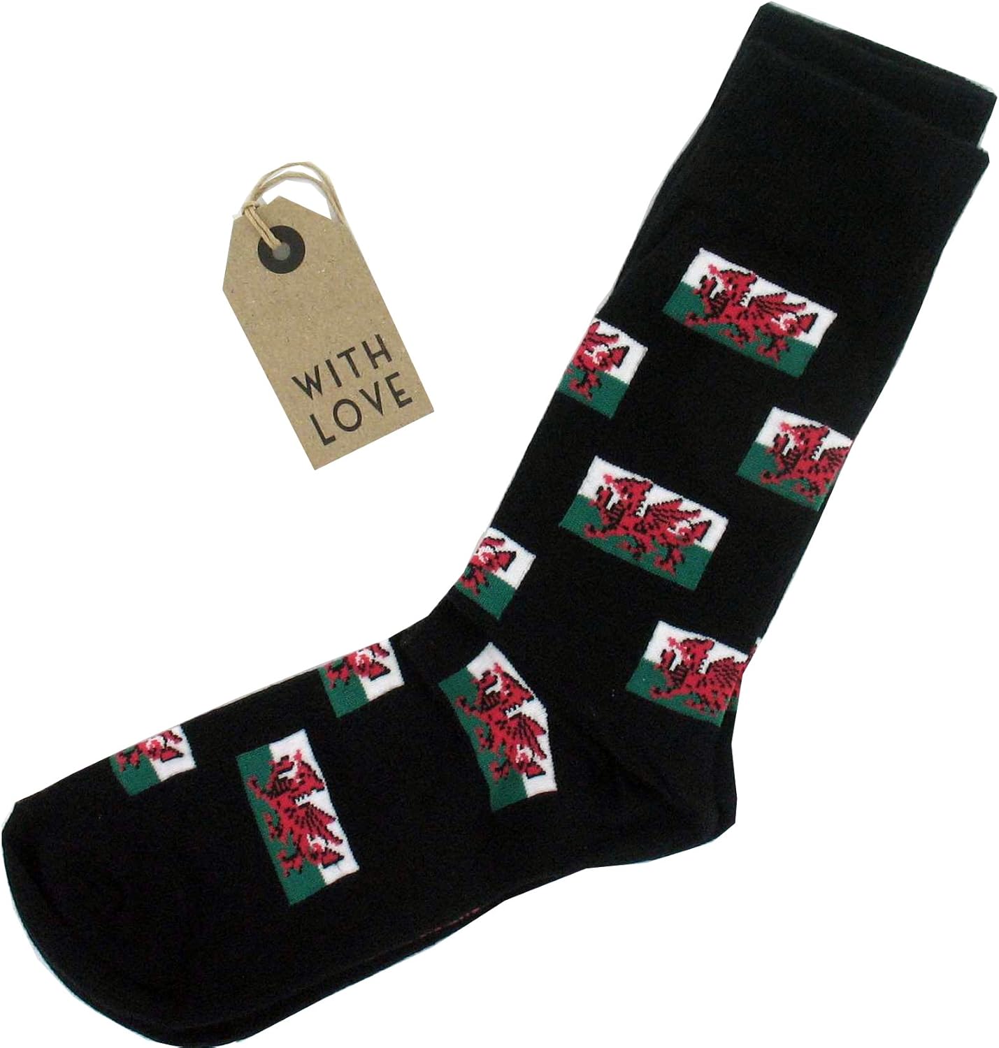 Men's Welsh Flag Socks (SK160 v) Welsh Dragon Gift Includes Gift Tag