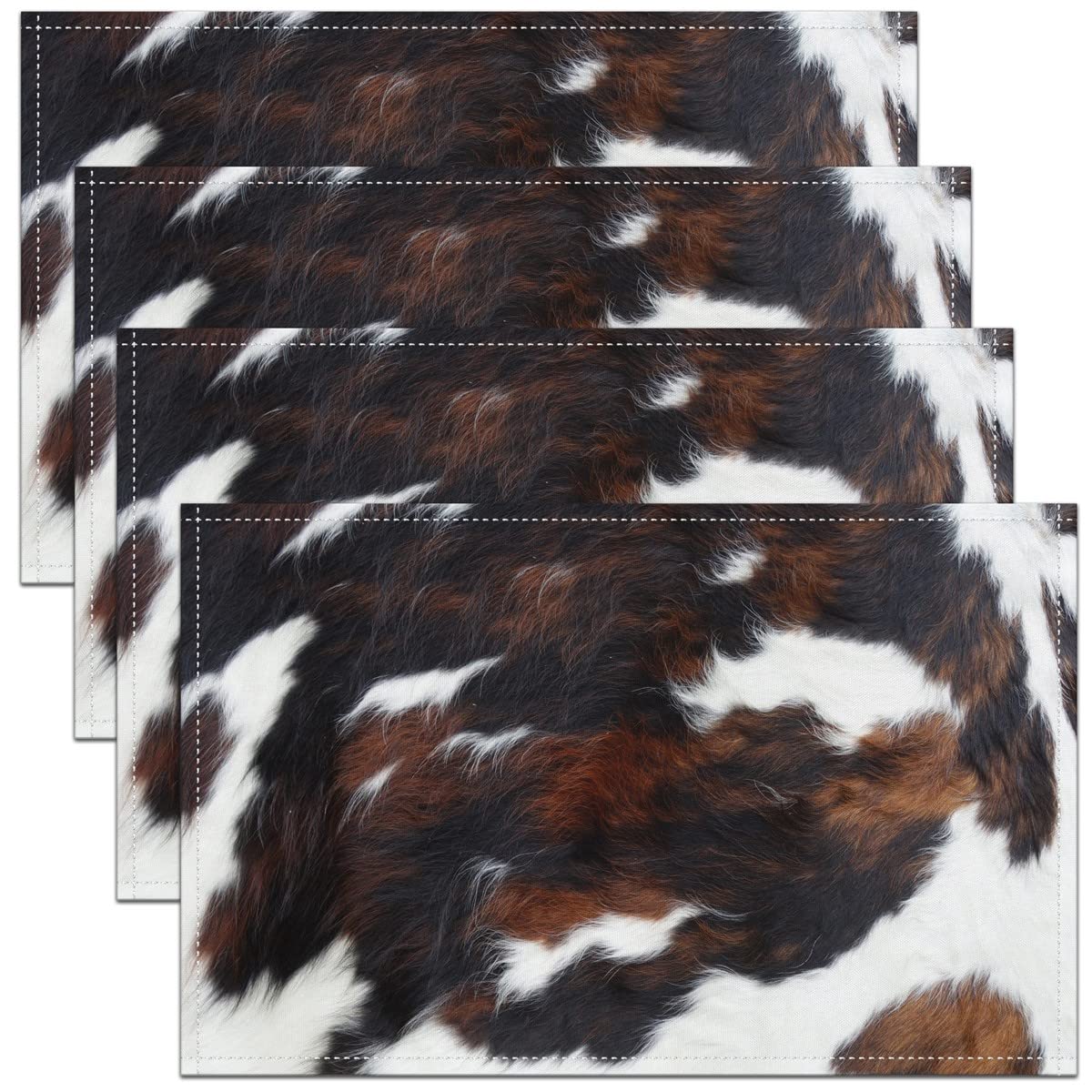 Cow Fur Print Placemats Set of 4 45x30cm Brown White Cowhide Print Placemats for Dining Table Indoor Outdoor Kitchen Farmhouse Animal Table Mats Placemat Abstract Art Table Place Mats