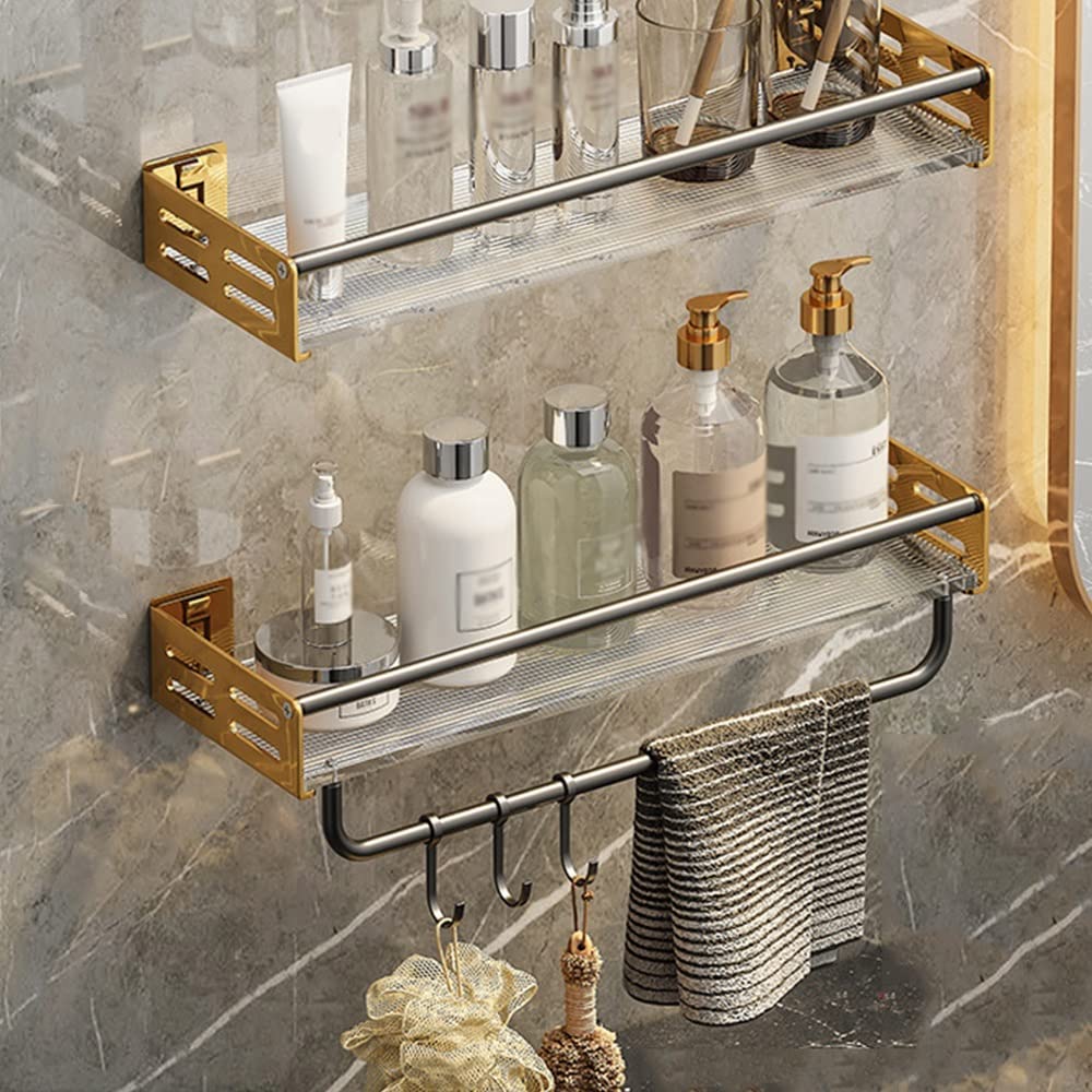 SDGBCXD Wall Mounted Copper Shower Caddy, Stylish Towel Storage Basket for Bathroom(Black D,2 Layers with Rod 50Cm)