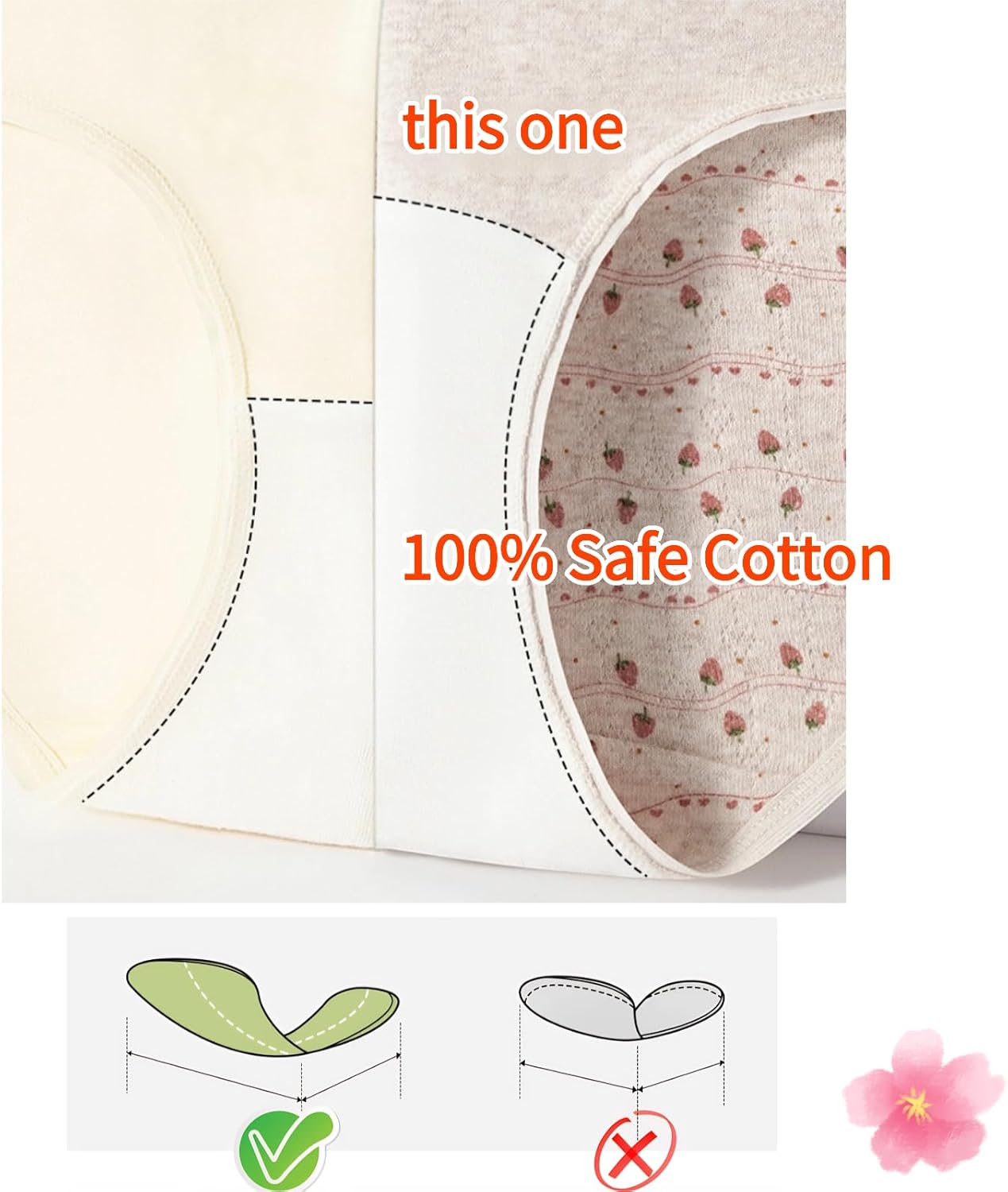 Women's Cotton Floral Strawberry Bow Cute Flower Girls Extended Crotch Stretchy Breathable Panties Underwear 6 Pack